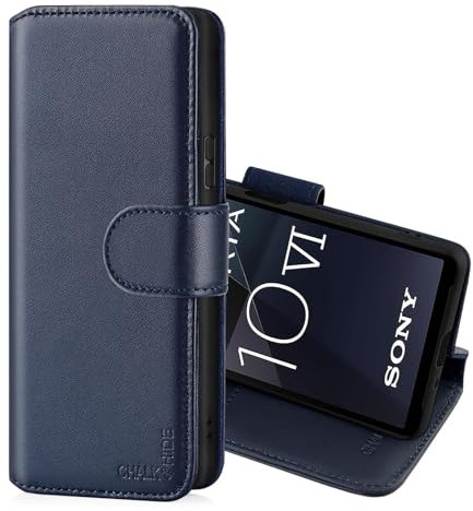 CHALK & HIDE - Real Leather Book Wallet Flip Case Cover For Sony Xperia 10 VI (2024), With RFID Blocking Card Slot, Magnetic Closure and Built In Stand - Navy Blue
