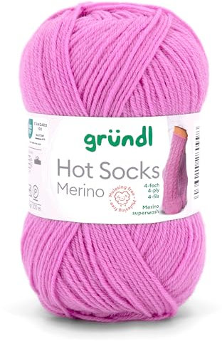 Gründl Hot Socks Merino, Sockenwolle rosa pink mit Merinowolle, Strumpfwolle 4-fädig 50g / 200m, Sockengarn 4fädig uni einfarbig (17 orchidee)