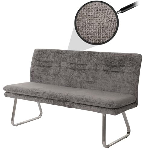 Sitzbank HWC-H70, Esszimmerbank Bank Polsterbank, Lehne Stoff/Textil Chenille Edelstahl gebürstet 160cm - dunkelgrau