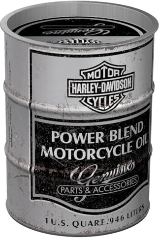 Nostalgic-Art Tirelire rétro, 600 ML, Harley-Davidson – Power Blend Oil – Idée Cadeau pour Motards, Official License Product (OLP), boîte à Billets en métal, Tire-Lire en Fer-Blanc