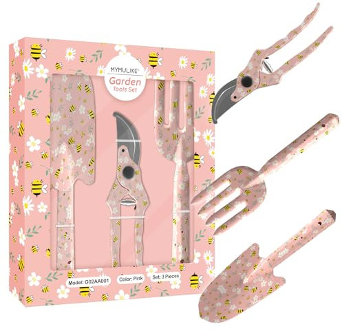 MYMULIKE Gartenwerkzeug Set, 3 Stück Garten Werkzeug mit Aufdruck, Gartenschaufel Gartenschere, Garten Geschenke für Frauen