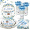 Heboland Babyparty Junge Pappteller Set für 25 Gäste, 125 Stück its a boy Baby shower mit Teller für babyparty, babyshowerparty