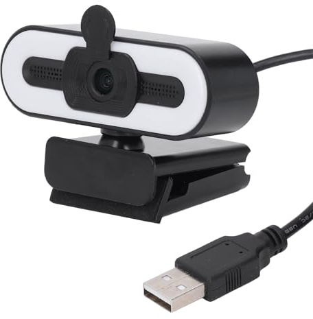 Jiawu 1080P-Webcam mit Ringlicht und Mikrofon, Full-HD-Streaming-Webkamera mit 120° Weitwinkel, Plug-and-Play-USB-Webcam für PC-Laptop-Desktop, Zoom Skype Teams-Videokonferenz