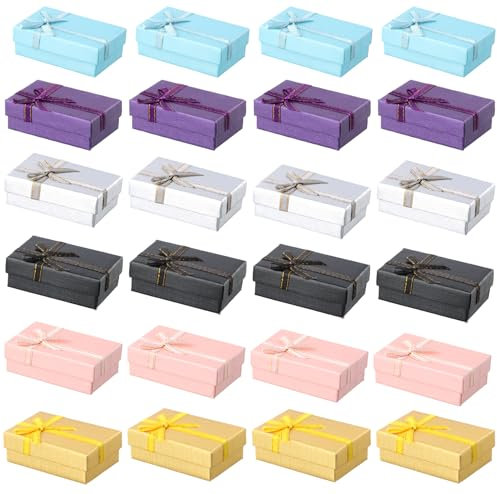 Amexo 24 Cajitas de Carton para Regalos,Cajas Bonitas para Regalo Anillos Joyas,Cajas de Regalo Rectangulares Elegantes Para Guardar Collares, Anillos, Colgantes, Gemelos, 8cm*5cm*3cm