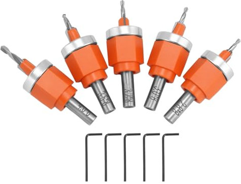 QWORK® Broca avellanada de 5 piezas con tope de profundidad - Ø2,8/3/3,2/3,5/4 mm, vástago de 8 mm - ideal para el procesamiento de madera y plástico