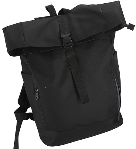Cepewa Falt Rucksack Urban | 30l schwarz 40x57x15cm 600D Polyester | Rolltop Reißverschluss-/Eingrifftaschen wasserabweisend (1 x Faltrucksack schwarz)