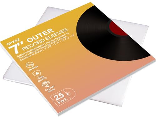 GPXIIZ Buste Vinili 45 Giri 7 Pollici Esterne, 25 x Custodia Vinile Trasparenti, Buste per Vinili pour 7 LP Dischi, Protezione Polipropilene Vinile Copertine Cover Outer