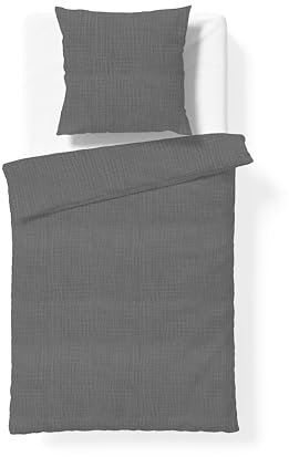sleepling Premium Musselin Bettwäsche 135x200 cm, Baumwolle Bettbezug 135 x 200 + Kissenbezug 80x80, Sommerbettwäsche Made in EU, Sommer Bettzeug in anthrazit