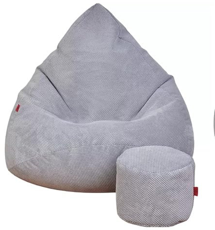 Slevobox Sitzsack mit Hocker Grau 80x80x110 cm - Sitzsack Erwachsene mit Füllung - Schlafzimmer und Wohnzimmer Möbel - Samt Indoor Sitzsäcke - Bean Bag - Lounge Sessel