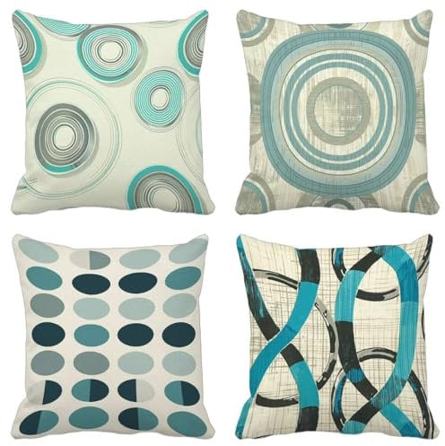 Cushion Covers 80cm x 80cm Set of 4 Retro Outdoor Cushions Lake Blue Soft Decorative Throw Pillows With Double-Sided Print Lnvisible Zipper for Couch Bedroom Living Room, Home Decor Gift Women O-4