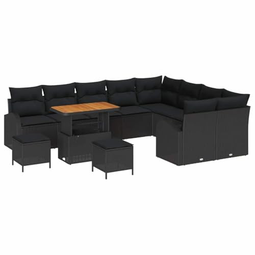 vidaXL 12-teiliges Garten-Sofa-Set mit Kissen in Schwarz aus Poly-Rattan und Stahl - Bequeme 5-Sitzer für die Terrasse | Einfacher Aufbau, stylisches Design für gemütliche Stunden im Garten.