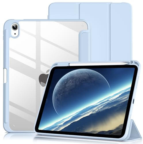 Lsmmpoba Case for iPad (A16) 11th Generation 11 Inch 2025, iPad 10th Generation 10.9 Inch 2022 with Pencil Holder, Clear Transparent Back Shell Shockproof Cover, Light Blue
