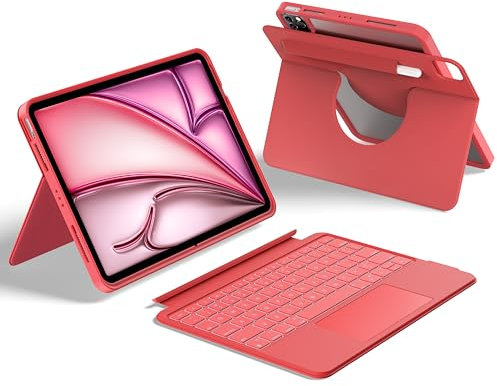 HOU Custodia con Tastiera per iPad Air 11 (M3/M2) 2025, Custodia Magnetica Staccabile con Tastiera per iPad Pro 11 (4ª/3ª/2ª/1ª Gen) e iPad Air (6ª/5ª/4ª Gen), con Touchpad, Retroilluminazione-Magenta