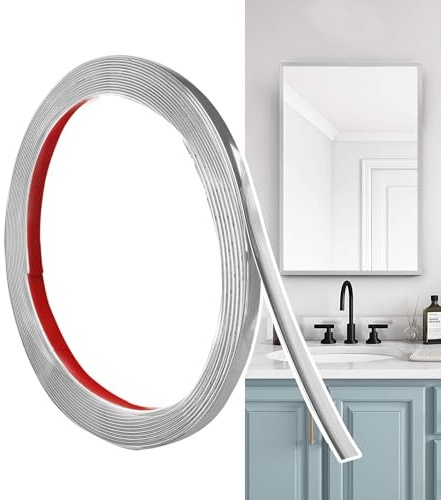 Hengrongshen Zierleisten Selbstklebend Silber Matt (6M x 0.65cm) abziehen und aufkleben, Flexible PVC Wandleisten, Ideal für Wand, Spiegel, Decke, Boden, Schrank, Fliesen, Kanten, DIY Zierleisten