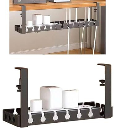 Bandeja de gestión de cables para debajo del escritorio, organizador de cables de metal debajo del escritorio, gestión de cables con abrazadera, bandeja de alambre de aluminio, soporte para cables