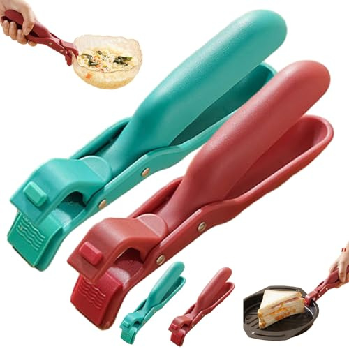 Hot Plate Grippers, Silicone Non-Slip Heat Insulation Anti-Scald Clip, Multi-Purpose Anti-Scald Bowl Holder Clip, Multi-Function Hot Bowl Dish Plate Gripper Clips for Kitchen (Red+Green)