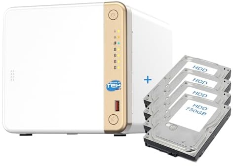 SIMPLETEK - 4 Bay NAS-Netzwerkspeichergerät, 3000GB (4x750GB) HDD vorinstalliert, HDMI, 2.5GbE, USB-Kopie, 4GB DDR4 (Generalüberholt)
