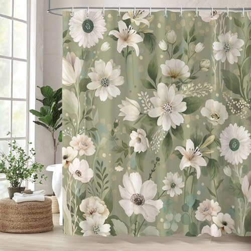 Dazzlewall Wildflower Shower Curtain for Bathroom Mould & Mildew Resistant | Boho Garden, 183 x 183 cm, Waterproof Polyester Fabric, Quick-Drying, Machine Washable, Included 12 Plastic Hooks