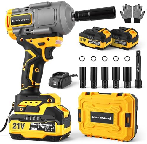 Trsaow 1/2” Cordless Impact Wrench, 1200N·m Brushless High Torque Impact Gun, 3 Speed, 2×4.0Ah Rubber Coated Anti-Drop Safe Batteries, LED Work Light, Complete Tool Set for Car, Garage & DIY (Yellow)