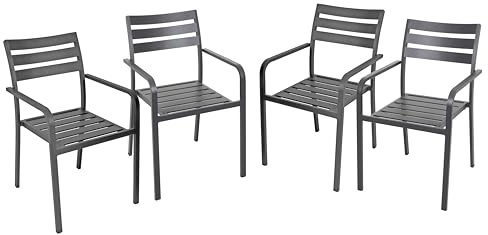 DELUKE Gartenstuhl 4er Set Wilma - Aluminium, Anthrazit | Gartenstühle Wetterfest Essstühle Outdoor Terrasse