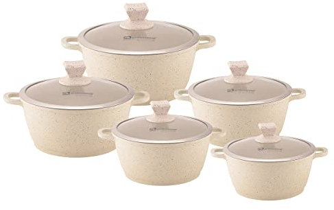 Nea Marble Non-stick Stockpot set with lids Casserole set 5 pc (Cream)