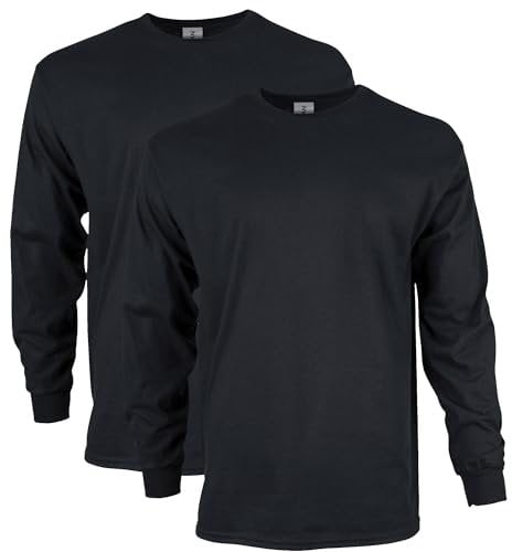 GILDAN Men's Ultra Cotton Long Sleeve T-shirt, Style G2400, Multipack T Shirt, Black, XL UK