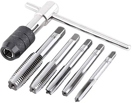 T-Handle Wrench Threading Tap Set 5pcs Metric Thread Tap with T Tap Wrench, M6 M7 M8 M10 M12 Wrench Metric Hand Thread Tap