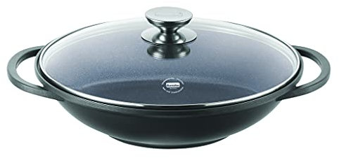 Berndes Specials Enduro Wok con Coperchio in Vetro 32 cm con Bacchette e Griglia, 5.5 Litri, Alluminio Pressofuso