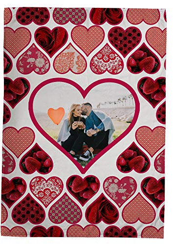 LolaPix Decke Valentinstag mit Foto personalisiert. Personalisierte Valentinsgeschenke. 75X105. Verschiedene Designs. Einseitig personalisierte Decken. Weiche Decke Herztexturen