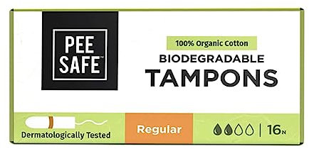 PEESAFE Tampons aus 100% Bio-Baumwolle | Regular | Komfort & Sicherheit | Biologisch abbaubar | Bio Tampon in 16er Pack