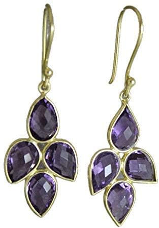 Amethyst Vergoldet 925 Sterling Silber Ohrringe - Natürlicher Edelstein - Geburtstagsgeschenk - Handgefertigte Geschenkideen für Frauen (Amethyst)