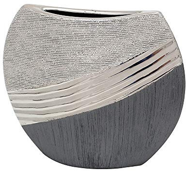 Edle Moderne Deko Designer Keramik Vase in Silber-grau. Maße L/B/H: 19 x 6 x 14 cm.