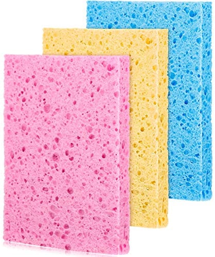 3 Stücke Cellulose Reinigungs Peeling Schwamm Cellulose Waschschwamm Bunter Celluloseschalen Schwamm Saugfähiges Geschirrtuch Wiederverwendbares Küchenreinigung Schwamm Tuch, 3 Farben