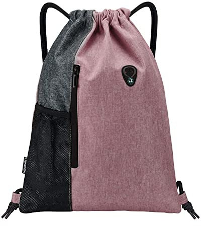 LIVACASA Mochilas de Cuerdas Mujer Hombre Toma USB para Auriculares con Bolsillos Mallas para Botellas Tela Oxford Bolsa de Cuerdas Mochilas Impermeables para Yoga Gimnasio Deportes (Rosa A, 43*33cm)
