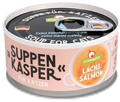 GranataPet Suppenkasper Lachs, Snack für Katzen, Suppe gegen den kleinen Hunger, Leckerchen für extra Flüssigkeitszufuhr, Katzenfutter ohne Getreide & ohne Zuckerzusätze, 12 x 70 g