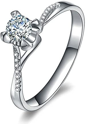 Beydodo Platin Ring 950 Damen, Verlobungsring Solitär 4-Steg-Krappenfassung mit 0.3ct Diamant Trauring Gold Ring Größe 52 (16.6)