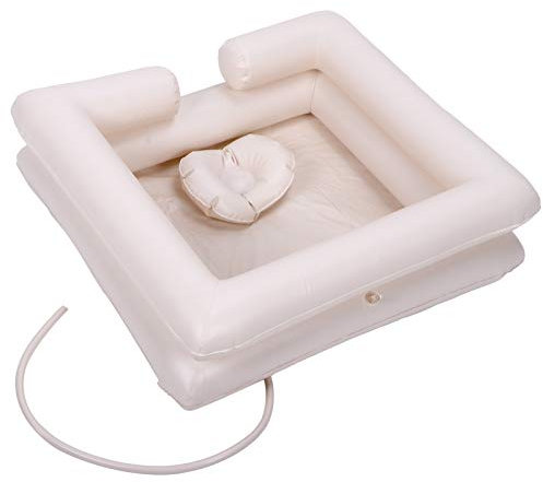 Aufblasbares Shampoo-Becken-Set am Bett mit Wassersack, Schal, Bodenmatte, Reparaturaufkleber für Behinderte, ältere Menschen, schwangere Frauen