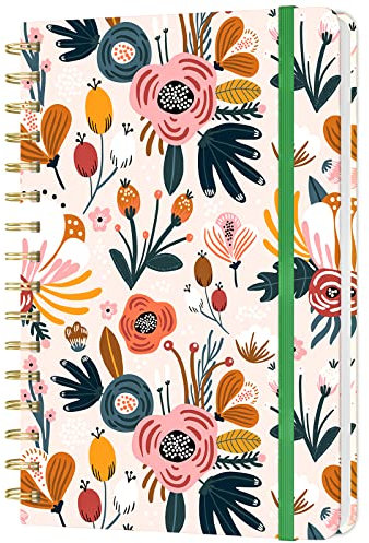 HUAMXE Spiral-Notizbuch, Hardcover Liniertes Tagebuch für Frauen, 14,5 x 21,3 cm, 160 Seiten Dickes Papier, Niedliches Ästhetisches Floral A5 Notizbuch zum Schreiben Journaling Arbeit Rosa Blumen