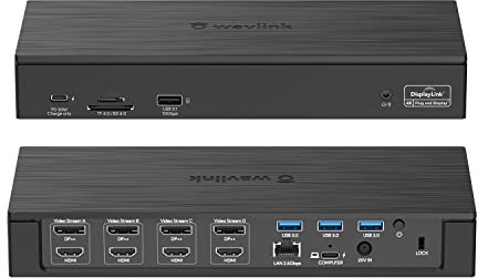 WAVLINK DisplayLink Laptop Docking Station - Quad Monitor 5K/4K@60Hz, 100W Charging - Thunderbolt 5/4, USB-C/A - M1-M5 Mac/MacBook Neo/Windows/Chrome- 4 HDMI, 4 DP, 180W Power, SD 4.0 CR, 2.5Gbps LAN