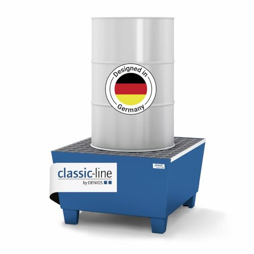 Auffangwanne classic-line aus Stahl für 1 Fass, lackiert, unterfahrbar, m. Gitterrost, 885x815x478