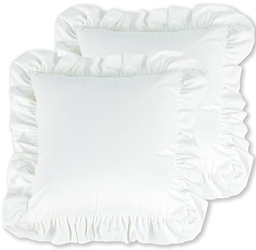 Jemiipee Dekorative Kissenbezug aus Samt 2er Set Einfarbig Kissenhülle Sofa Büro Decor Kissenbezüge Shabby Chic Samtkissenbezug mit Rüschen 50x50 cm für Dekokissen Sofakissen Couchkissen, Weiß