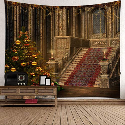 Banemi Wandteppich Weinachten, Weihnachtsbaum Im Schloss Rotbraun Polyester Wandbehang Verrückte 150X130cm