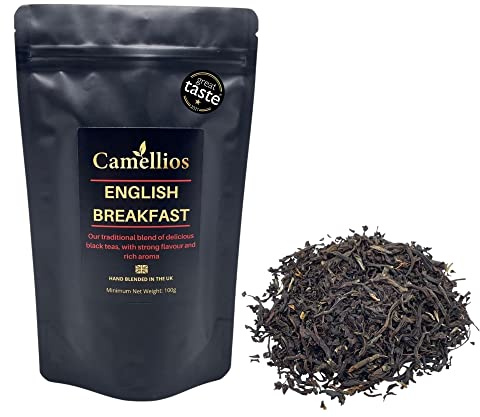 English Breakfast Loose Leaf Tea, Premium Black Tea, Camellios (100g) | Award-Winning Whole Leaf Blend | Bold and Robust | UK Hand Blended | Caffeinated Daily Brew