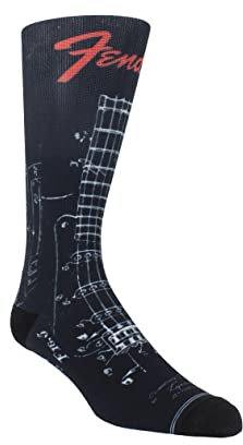 Perri's Socks - Fender® Stompsocks® avec technologie Toe Tap Technology®, chaussettes sous licence officielle Rock Band, chaussettes rembourrées fantaisie pour homme et femme, noir, 1 paire, Large