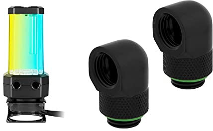 Corsair XD5 RGB Pumpen/Ausgleichsbehälter-Kombination- Schwarz CX-9040006-WW xd5 rgb gen2 & Hydro X Series 90° Abschlüsse Adapter Drehbar (Doppelpack, G1/4 Zoll BSPP Adaptergewinde) schwarz