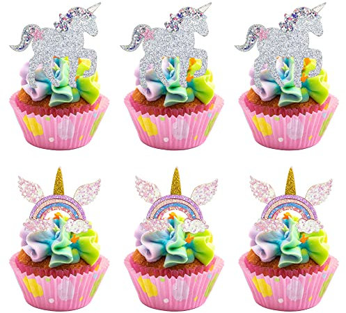 Gyufise 10pcs Unicorn Cupcake Toppers - Rainbow Unicorn Cake Topper Decorations for Boys & Girls Birthday Parties