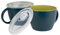 KooK Ceramic Soup Mug Set with Lid & Handles, 25 Oz Microwave-Safe Bowls for Cereal, Overnight Oats, Coffee, Travel Use, Navy/Chartreuse, Set of 2