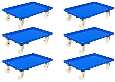 PROREGAL SparSet 6x Transportroller für Euroboxen 60x40cm mit Kunststoffräder blau | Geschlossenes Deck | 4 Lenkrollen | Traglast 300kg | Kistenroller Logistikroller Rollwagen Profi-Fahrgestell