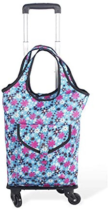 Carro de la Compra telesplegable, Bolsa con Ruedas, aleación de Aluminio, Rueda Universal, Carro de la Compra, Bolsa de Viaje, Bolsa de la Compra (Color : Blue Flowers)