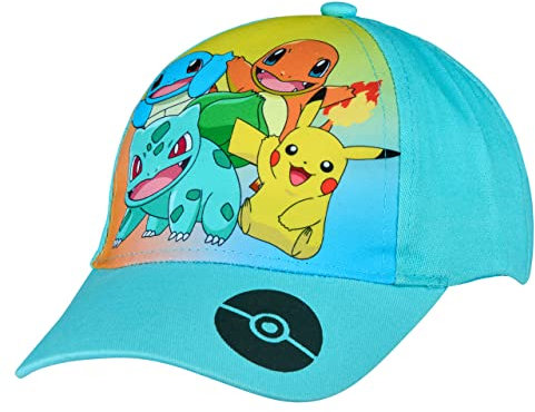 Pokemon Baseball Cap, Kappe Schirmmütze für Kinder Jungen Cappy mit Klettverschluss verstellbar (Blau 54)